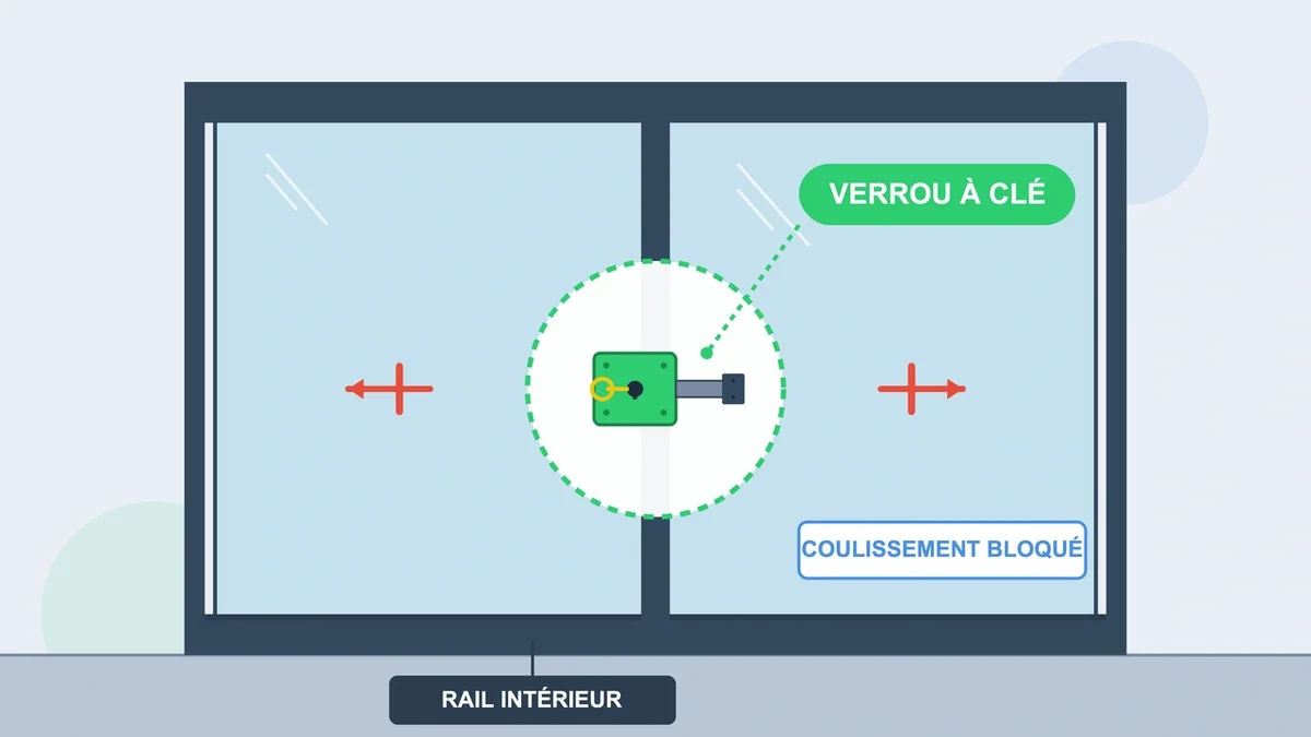 Verrou à clé installé sur le rail intérieur d'une baie vitrée pour renforcer la sécurité