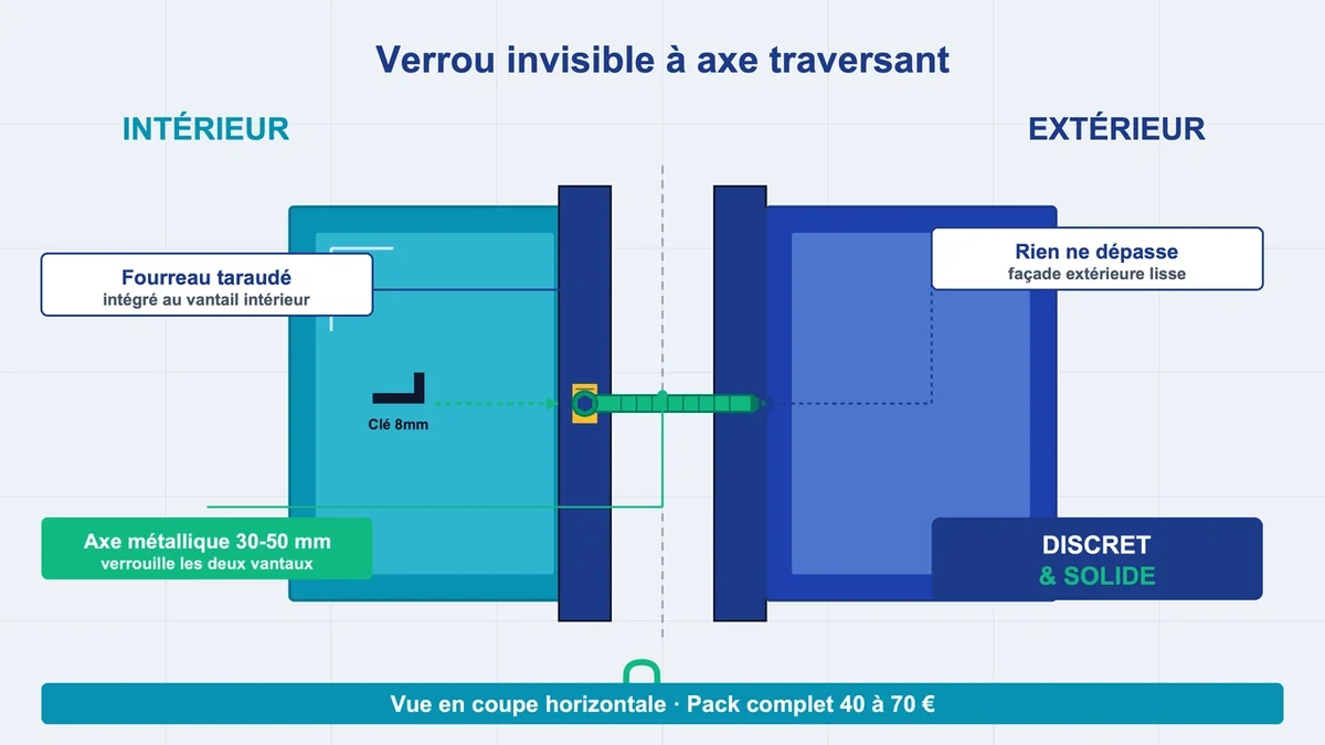 Verrou invisible à axe traversant installé sur une baie vitrée pour une sécurité discrète